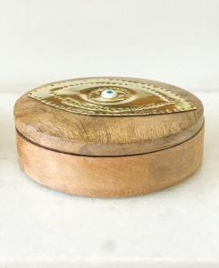 Wood And Metal Eye Round Box